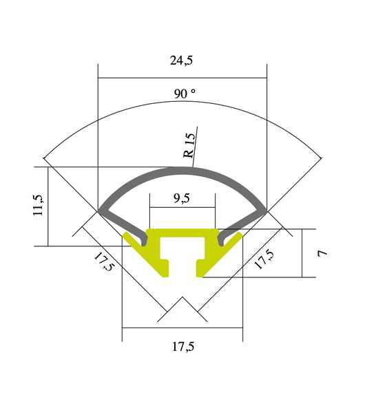 Eck- und Hängeprofil P37_bk für lineare LED-Module, 90° Ausleuchtung